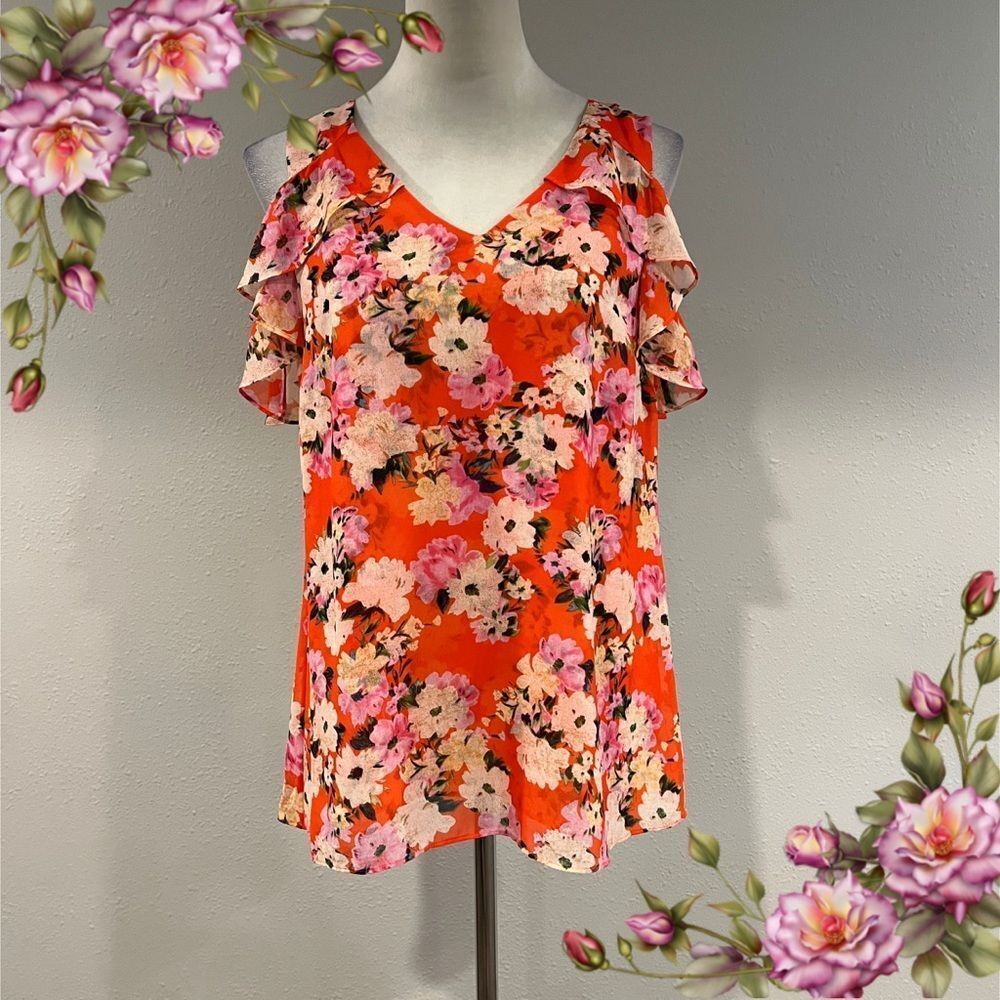 CaBi Floral Cold Shoulder Top Size small